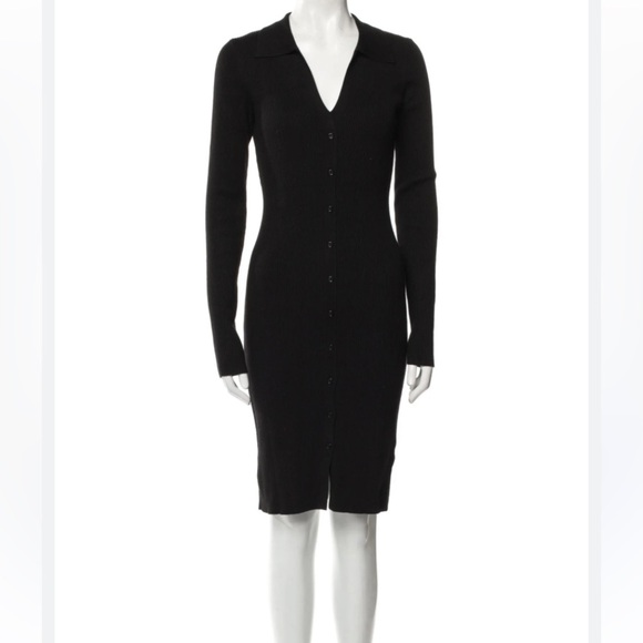 HOUSE OF HARLOW 1960 RIBBED BUTTON UP SWEATER DRESS BLACK LARGE - Picture 1 of 8